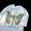 Buy American Street Loose Fashion Men and Women Personalized Butterfly Print Graphic T-shirt Summer Retro Couple Casual Short Sleeve online shopping cheap