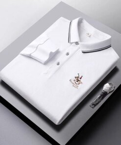 Autumn And Winter Embroidered Pure Cotton Long Sleeve Polo Shirt Men’s Light Business Dad’s Underlay T-shirt Elastic Polo Shirt