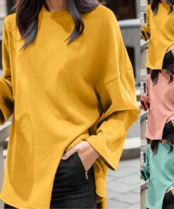 Autumn Fashion Side Slits Women Blouse Korean O Neck Long Sleeves Baggy Shirts Plus Size Teens Y2k Streetwear ropa para mujer