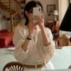 Buy Autumn High-Grade Shirt Women clothes French sle Retro Elegant Gentle round Neck Pleat Single-Breasted Long sleeve Shirts Top online shopping cheap