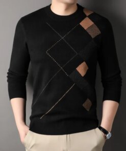 Autumn Winter Men’s Long-Sleeved Sweater Young Fashion Knitwear Color Matching Top Gray Black Sweater -Sizes S-4XL