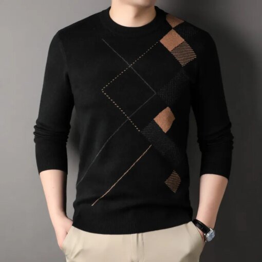 Buy Autumn Winter Men's Long-Sleeved Sweater Young Fashion Knitwear Color Matching Top Gray Black Sweater -Sizes S-4XL online shopping cheap