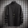 Buy Autumn Winter Turtleneck Sweaters Men Stripe Twist Knitted Sweater Mens Streewear Warm Pullovers Male Coffee Sweaters Pullovers online shopping cheap