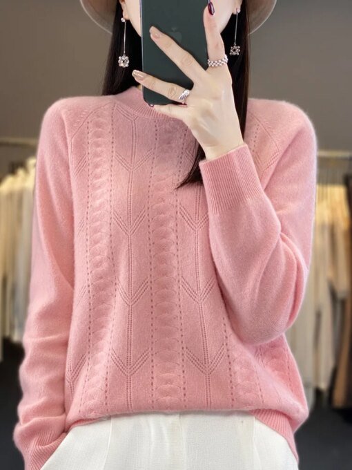 Buy Autumn Winter Women Clothing Fashion 100% Merino Wool Sweater Tops Basic O-Neck Long Sleeve Jumper Knitwear online shopping cheap