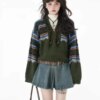 Buy Autumn Y2K Knitted Sweater Women Green Harajuku Pullover Ladies Vintage Casual V Neck Sweaters Female Winter Streetwear Jumper online shopping cheap