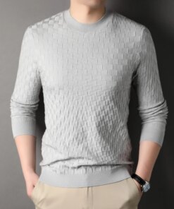 Autumn and Winter Men’s Long-Sleeved Knitwear Fashion Youth Sweater Solid Color Top Gray Black Sweater-Sizes S-4XL