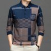 Buy Autumn and Winter New T Shirts for Men Long Sleeve Pullover Letter Printing Button Striped Polo Tees Turn-down Collar Tops online shopping cheap