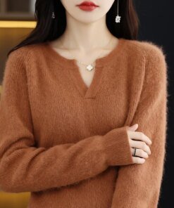 Autumn and Winter New Women’s Sweater 100% Pure Mink Cashmere Knitted Pullover Warm Long Sleeve Korean Edition Women’s Top