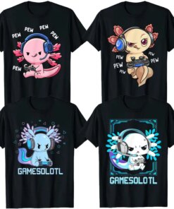 Axolotl Gaming Kids Boys Girls Kawaii Anime Video Game Pew Gamer T-Shirt Gift Cute Gamesolotl Graphic Tee Tops Teens Clothes