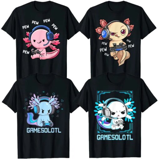 Buy Axolotl Gaming Kids Boys Girls Kawaii Anime Video Game Pew Gamer T-Shirt Gift Cute Gamesolotl Graphic Tee Tops Teens Clothes online shopping cheap