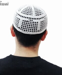 BOHOWAII Muslim Breathable Cotton Beanie Caps White Knitted Kippah Kufi Prayer Hats Islamic Skull Cap for Men Headwear