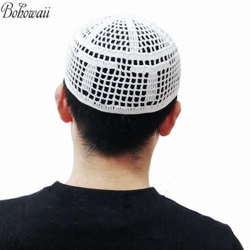 Buy BOHOWAII Muslim Breathable Cotton Beanie Caps White Knitted Kippah Kufi Prayer Hats Islamic Skull Cap for Men Headwear online shopping cheap