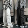 Buy Big Pocket Solid Cargo Pants Men Sweatpants 2023 New Fashion Tracksuit Pants Male Casual Hip Hop Drawstring Baggy Long Trousers online shopping cheap