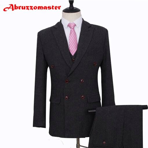 Buy Black man Wedding Suits coat for Groom Tuxedos Harringbone Groomsman Suit 2 Style Man Suit Tailor Suit Blazer Jacket+pants+ves online shopping cheap