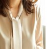 Buy Blouse and Tops Women Chiffon Shirt Women's Long Sleeve Satin Solid Dropshipping V-Neck Casual Shirts office wear button 1518 online shopping cheap