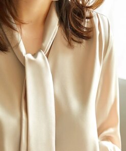 Blouse and Tops Women Chiffon Shirt Women’s Long Sleeve Satin Solid Dropshipping V-Neck Casual Shirts office wear button 1518