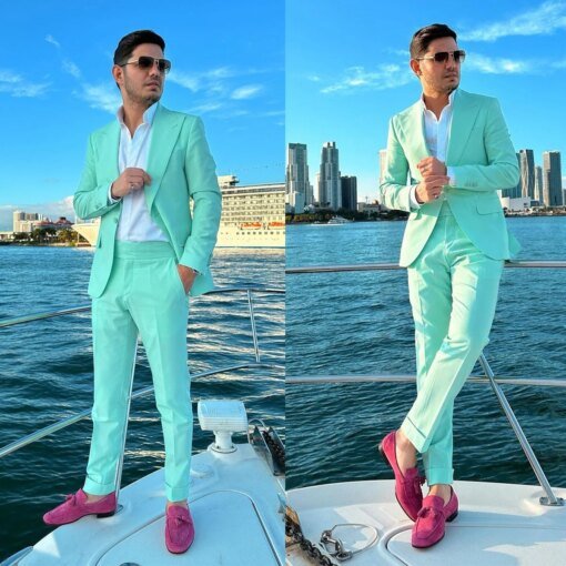 Buy Blue Men' s Suit 2 Pieces Blazer Pants One Button Jacket Peaked Lapel Tuxedo Slim Business Modern Wedding Groom Costume Homme online shopping cheap
