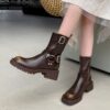 Buy CHIKO Aiesha Round Toe Block Heels Ankle Boots online shopping cheap