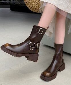 CHIKO Aiesha Round Toe Block Heels Ankle Boots