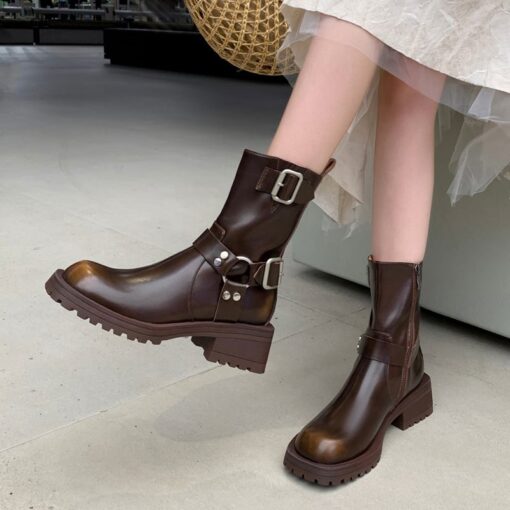 Buy CHIKO Aiesha Round Toe Block Heels Ankle Boots online shopping cheap
