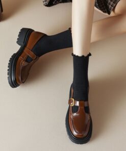 CHIKO Alexus Round Toe Block Heels T-Strap Shoes