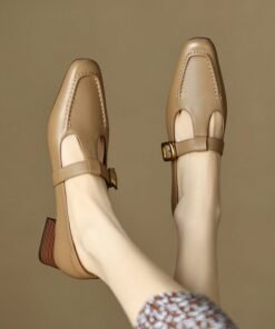 CHIKO Amberly Square Toe Block Heels T-Strap Shoes