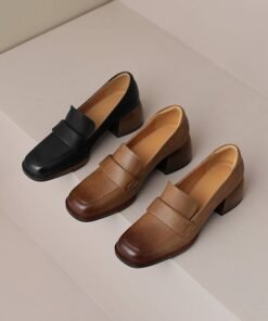 CHIKO Amser Square Toe Block Heels Loafers Shoes