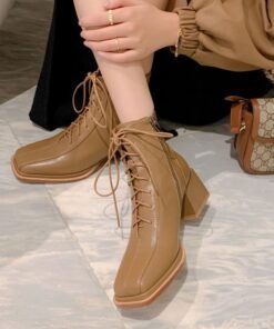 CHIKO Asia Square Toe Block Heels Ankle Boots