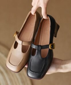 CHIKO Autum Square Toe Block Heels T-Strap Shoes