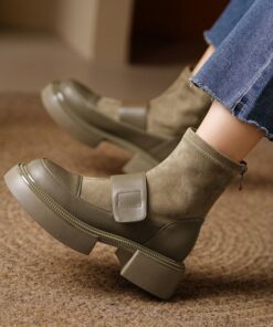 CHIKO Chriki Round Toe Block Heels Ankle Boots