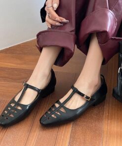 CHIKO Elora Square Toe Block Heels T-Strap Shoes