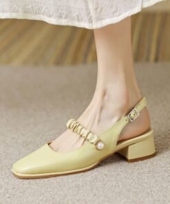 CHIKO Enya Square Toe Block Heels Slingback Shoes