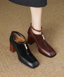 CHIKO Fatema Square Toe Block Heels Pumps Shoes
