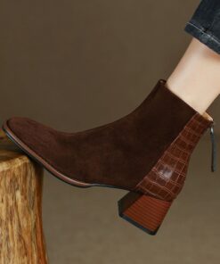CHIKO Gezane Square Toe Block Heels Ankle Boots