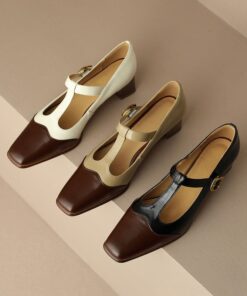 CHIKO Hala Square Toe Block Heels T-Strap Shoes