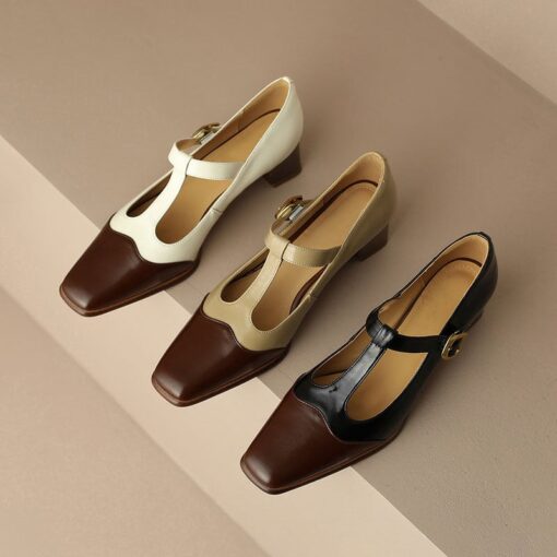 Buy CHIKO Hala Square Toe Block Heels T-Strap Shoes online shopping cheap