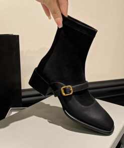 CHIKO Hanifa Square Toe Block Heels Ankle Boots