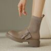 Buy CHIKO Hayat Round Toe Block Heels Ankle Boots online shopping cheap