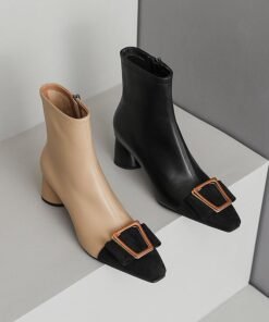 CHIKO Heli Square Toe Block Heels Ankle Boots