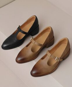 CHIKO Hoa Round Toe Block Heels T-Strap Shoes