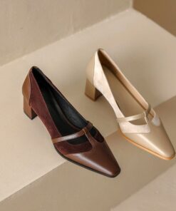 CHIKO Huyana Square Toe Block Heels T-Strap Shoes