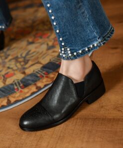 CHIKO Jaali Round Toe Block Heels Loafers Shoes