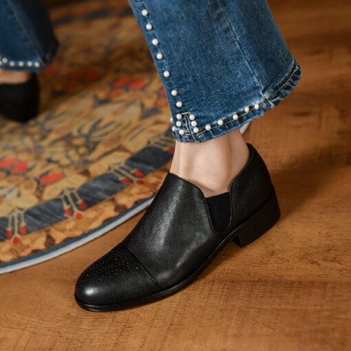 Buy CHIKO Jaali Round Toe Block Heels Loafers Shoes online shopping cheap