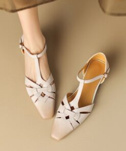CHIKO Jerrica Square Toe Block Heels T-Strap Shoes