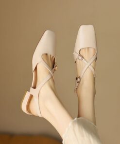CHIKO Jerrie Square Toe Block Heels Slingback Shoes