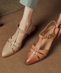 CHIKO Kineisha Pointy Toe Block Heels T-Strap Shoes