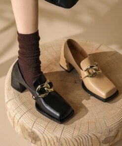 CHIKO Kisa Square Toe Block Heels Loafers Shoes