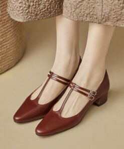 CHIKO Kisha Pointy Toe Block Heels T-Strap Shoes