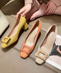 CHIKO Kolleen Square Toe Block Heels Pumps Shoes