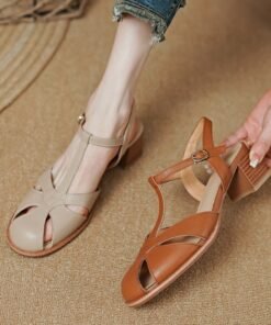 CHIKO Lanesha Round Toe Block Heels T-Strap Shoes